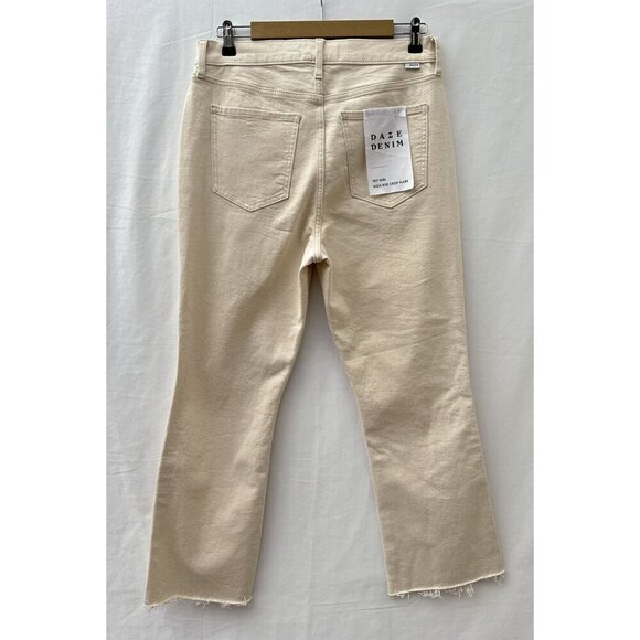 NWT Daze Shy Girl In Raw Cut-Off High Rise Crop Flare Jeans Beige Womens 31 - Picture 5 of 16